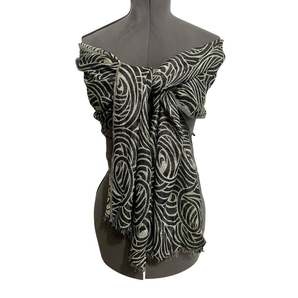 Vintage Badgley Mischka Lurex Wrap Shawl Black Gray 20 X 82 Shiny Designer Glam - Picture 3 of 9